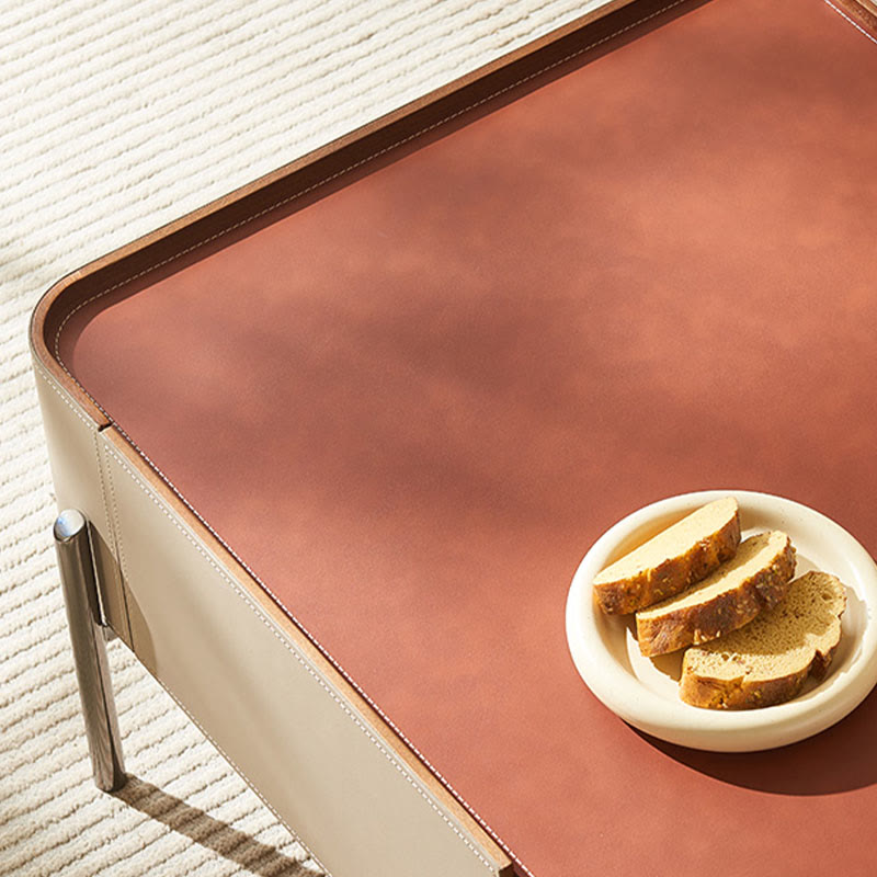 Rounded Corner Saddle Leather Coffee Table