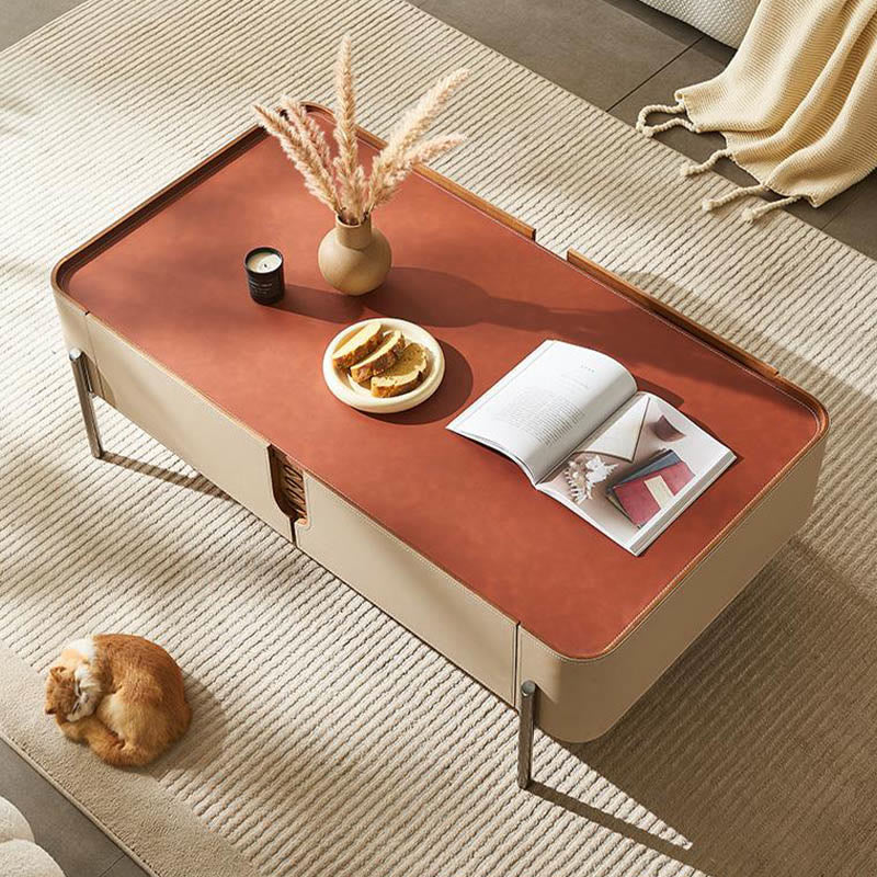 Rounded Corner Saddle Leather Coffee Table - image 2