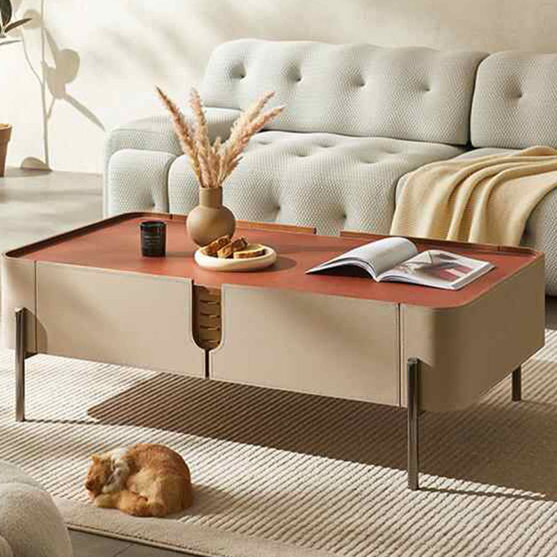 Rounded Corner Saddle Leather Coffee Table