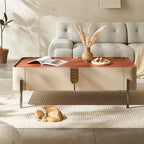 Rounded Corner Saddle Leather Coffee Table - Khaki - image 0