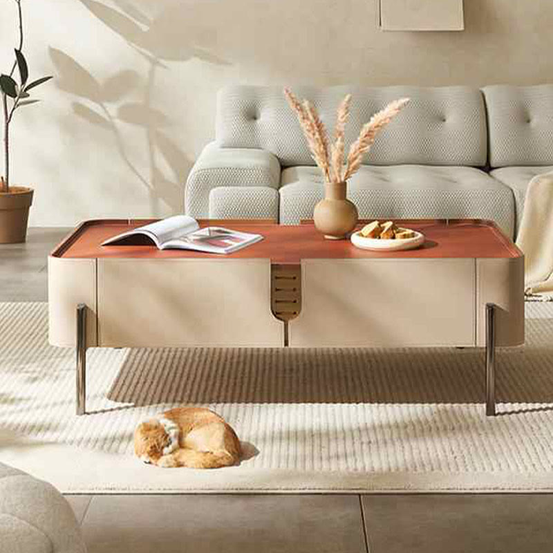 Rounded Corner Saddle Leather Coffee Table - Khaki - image 0