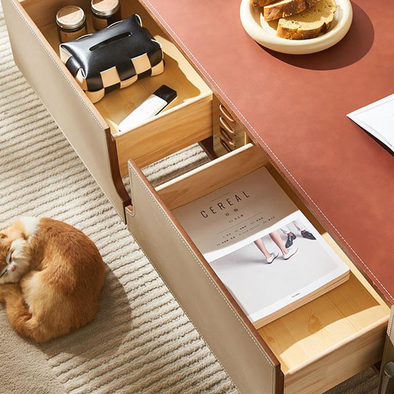 Rounded Corner Saddle Leather Coffee Table