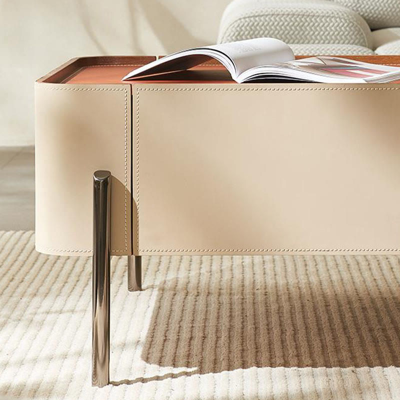 Rounded Corner Saddle Leather Coffee Table