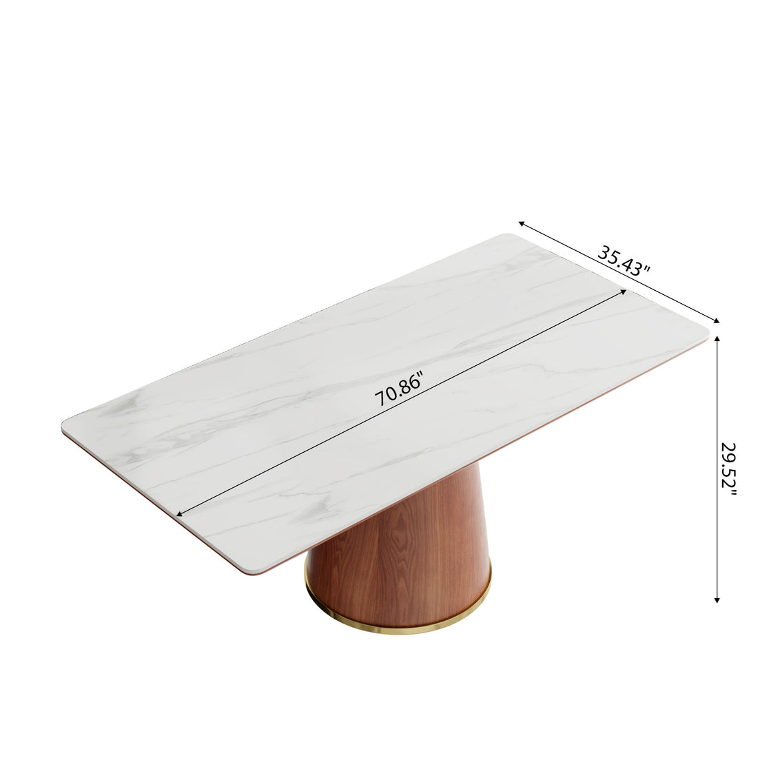 Square Stone Slab Dining Table With Solid Wood Base