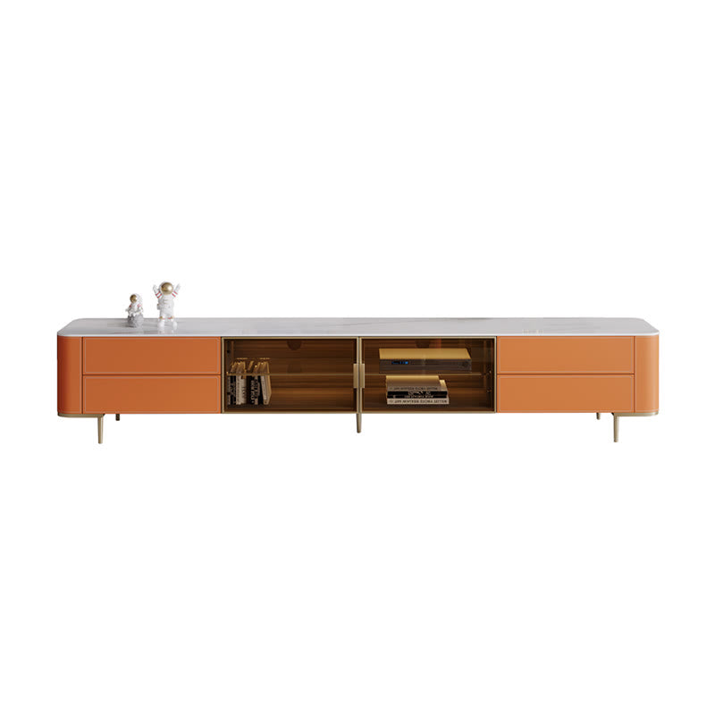 Slate Tabletop Saddle Leather TV Stand With Glass Door - image 1