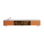 Slate Tabletop Saddle Leather TV Stand With Glass Door - image 1
