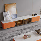 Slate Tabletop Saddle Leather TV Stand With Glass Door - image 2