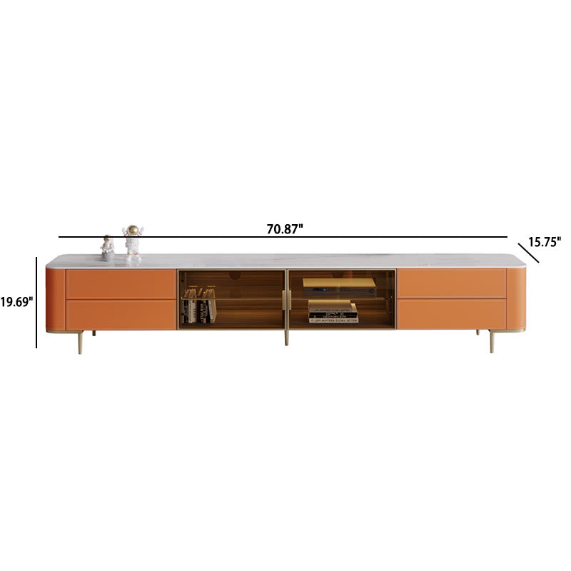 Slate Tabletop Saddle Leather TV Stand With Glass Door