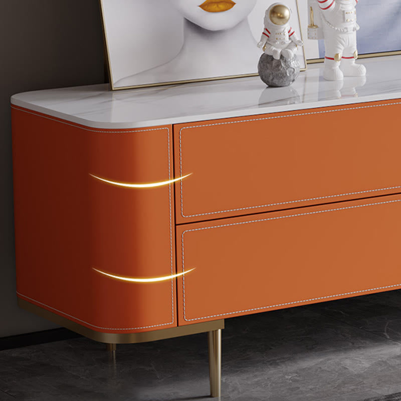 Slate Tabletop Saddle Leather TV Stand With Glass Door - image 5