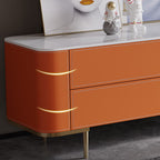 Slate Tabletop Saddle Leather TV Stand With Glass Door - image 5