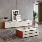 Saddle Leather TV Stand With Drawers - Beige+Orange - image 0