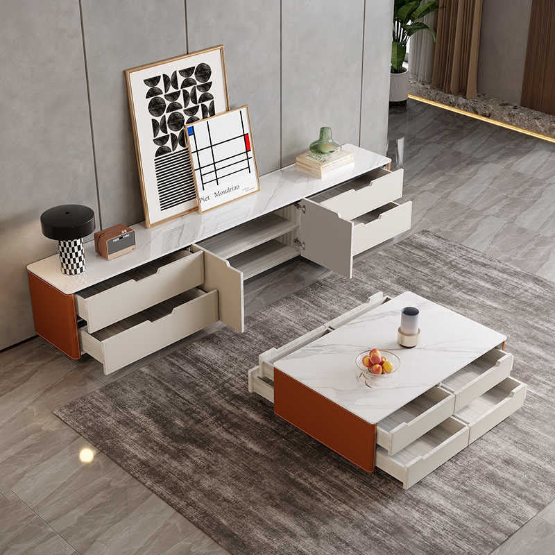 Saddle Leather TV Stand With Drawers - image 3