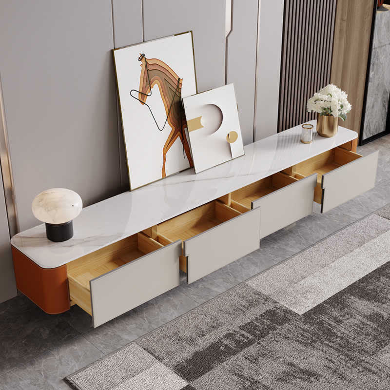 Slate Tabletop Saddle Leather TV Stand - image 3