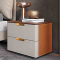 Saddle Leather Solid Wood Nightstand With Two-drawer - 2xOrange - image 3