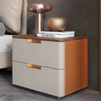 Saddle Leather Solid Wood Nightstand With Two-drawer - 2xOrange - image 3