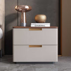 Saddle Leather Solid Wood Nightstand With Two-drawer - image 0