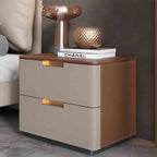 Saddle Leather Solid Wood Nightstand With Two-drawer - 2xBrown - image 10