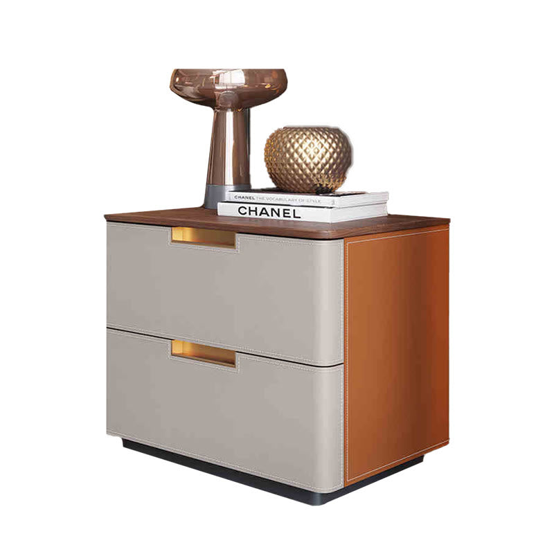 Saddle Leather Solid Wood Nightstand With Two-drawer - image 1