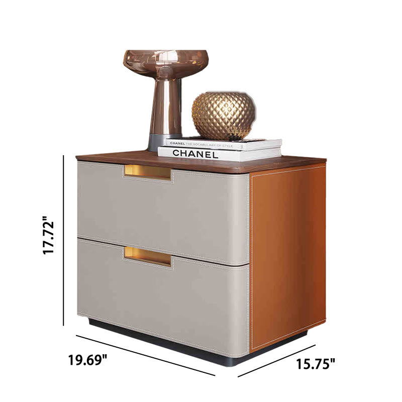 Saddle Leather Solid Wood Nightstand With Two-drawer - image 11