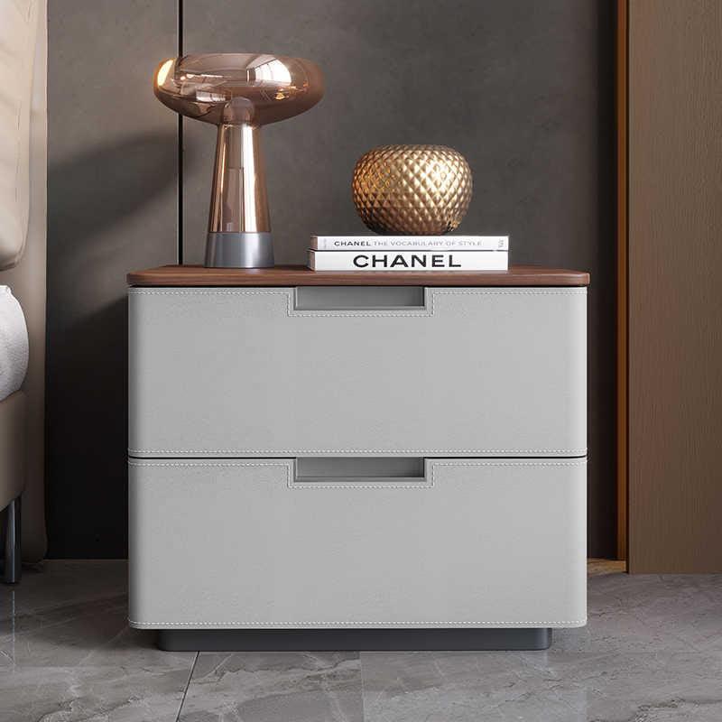 Saddle Leather Solid Wood Nightstand With Two-drawer - image 8