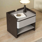 Saddle Leather Nightstand With Open Storage - 2xLight Gray - image 8