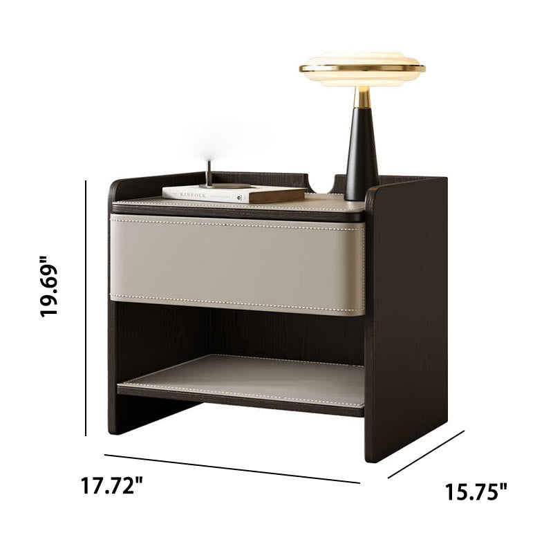 Saddle Leather Nightstand With Open Storage