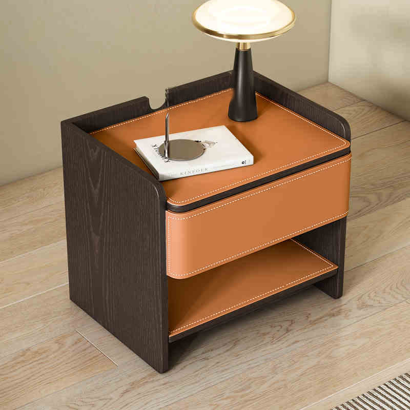 Saddle Leather Nightstand With Open Storage