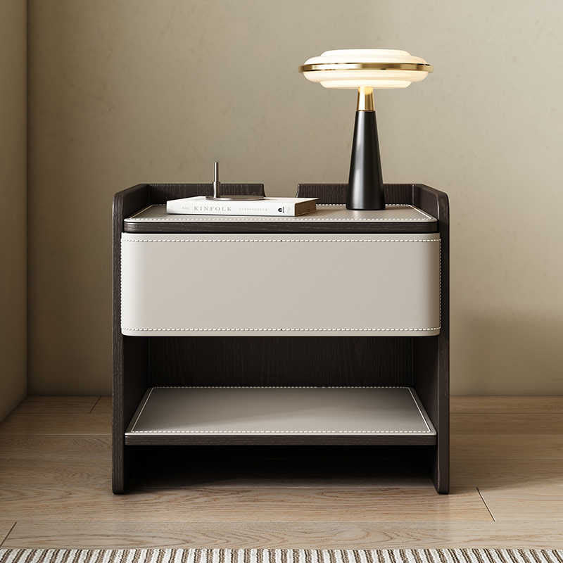 Saddle Leather Nightstand With Open Storage - image 0