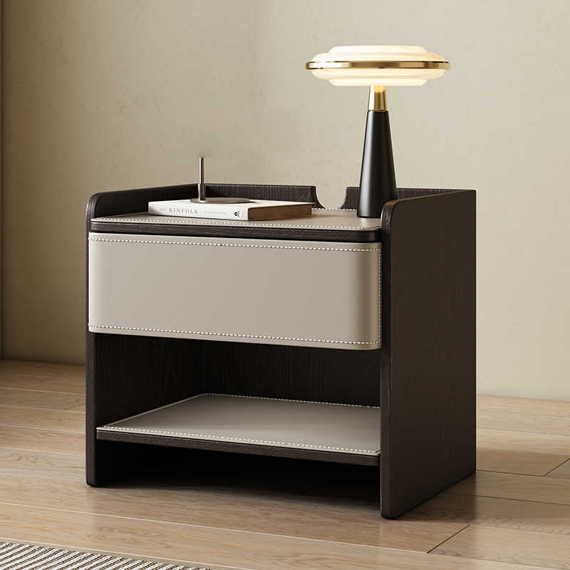 Saddle Leather Nightstand With Open Storage