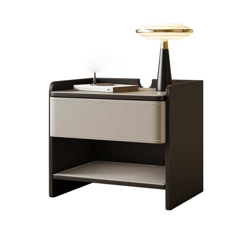 Saddle Leather Nightstand With Open Storage
