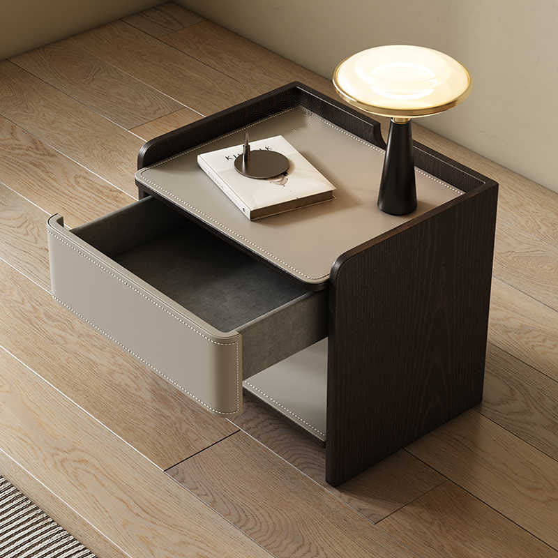 Saddle Leather Nightstand With Open Storage