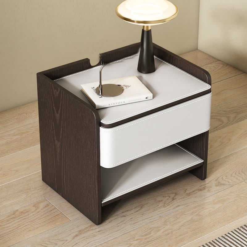 Saddle Leather Nightstand With Open Storage - 2xBeige - image 7