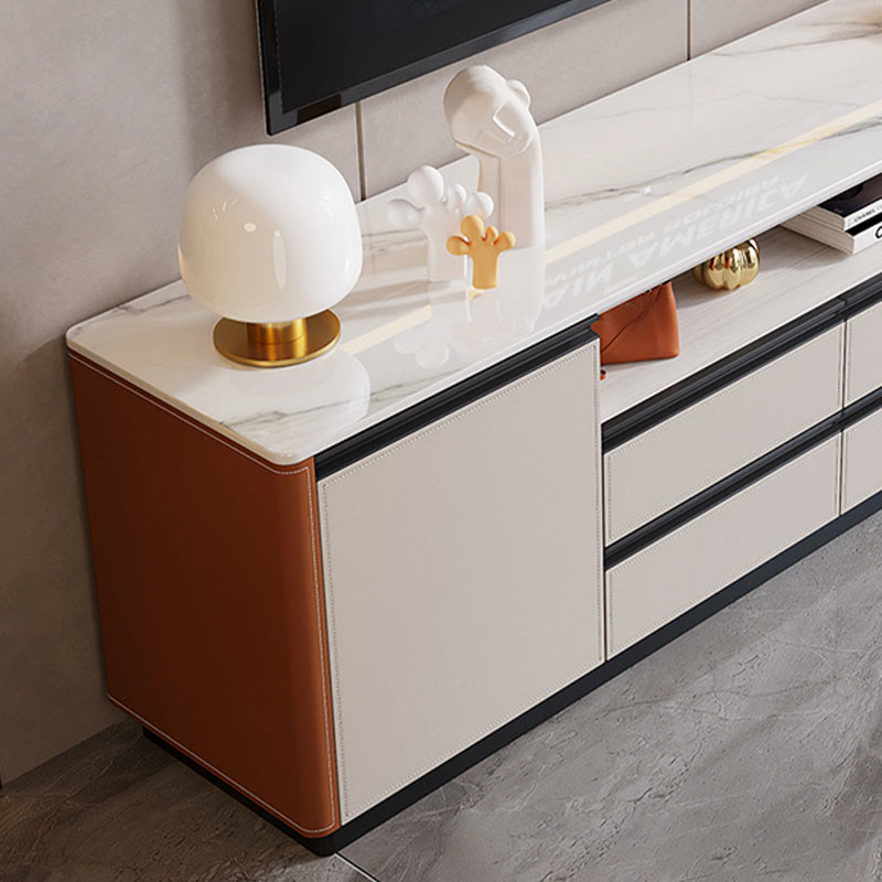 Open Storage Saddle Leather TV Stand