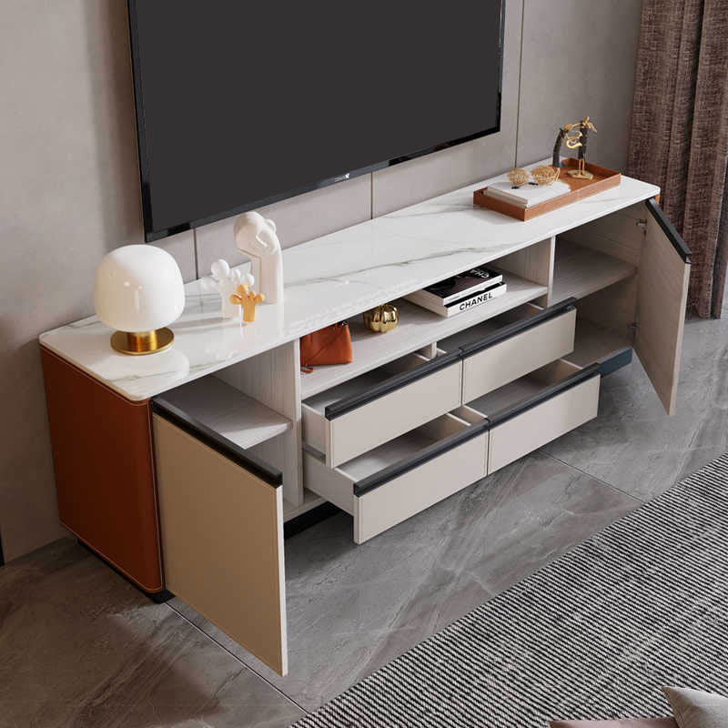 Open Storage Saddle Leather TV Stand