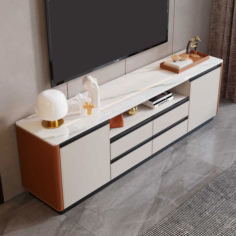 Open Storage Saddle Leather TV Stand