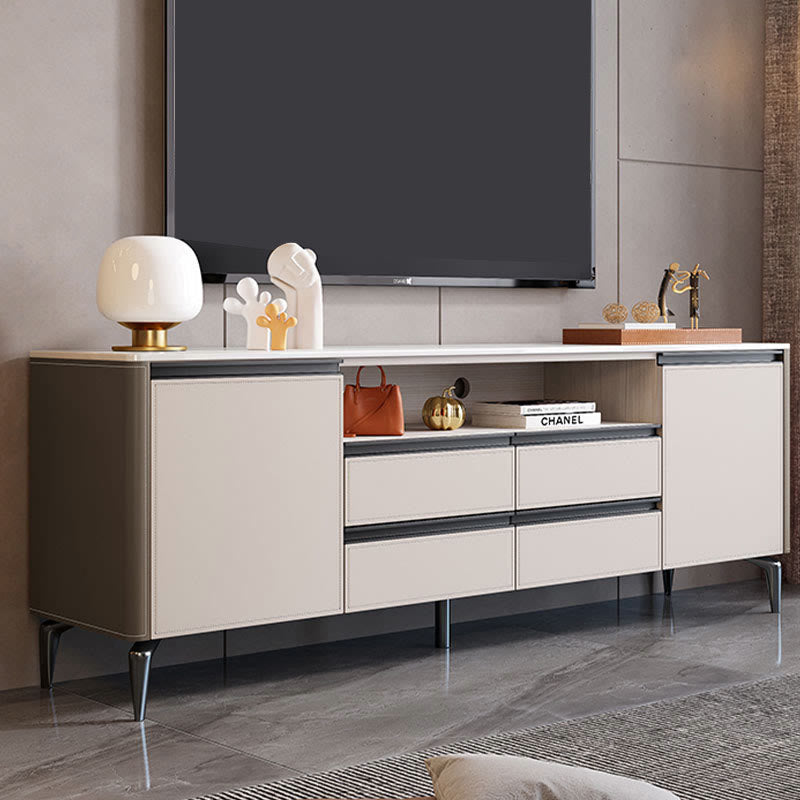 Open Storage Saddle Leather TV Stand - Dark Khaki+Light Khaki - image 2