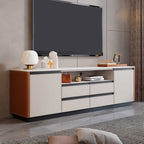 Open Storage Saddle Leather TV Stand - Beige+Orange - image 1