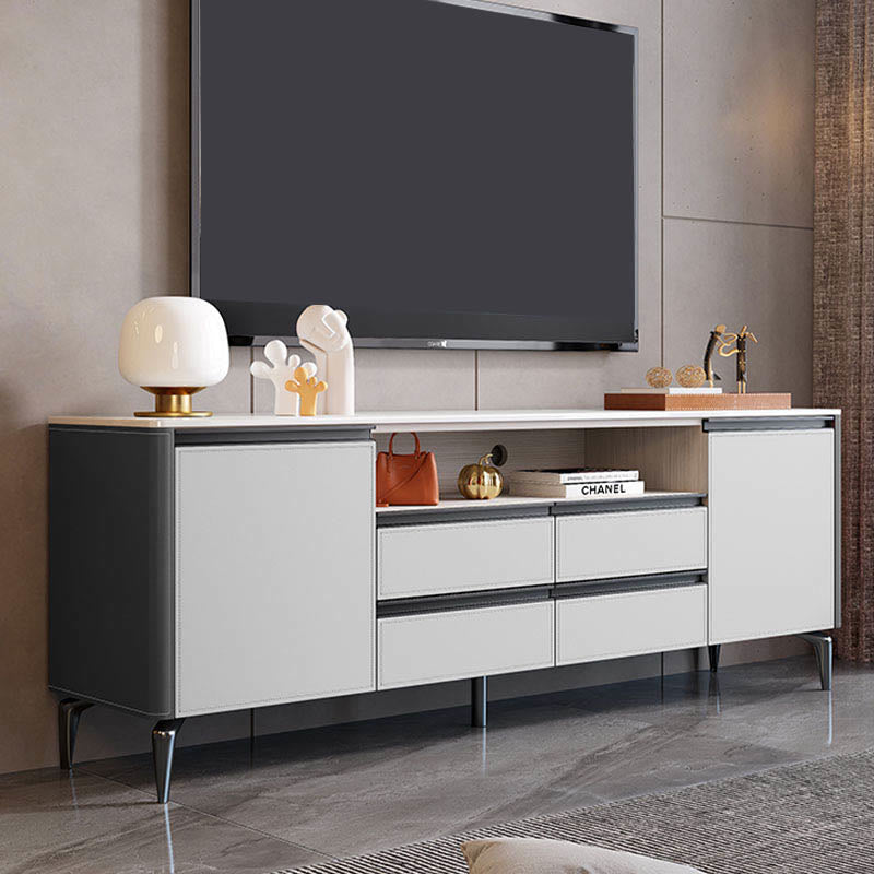 Open Storage Saddle Leather TV Stand - Dark Gray+Light Gray - image 0