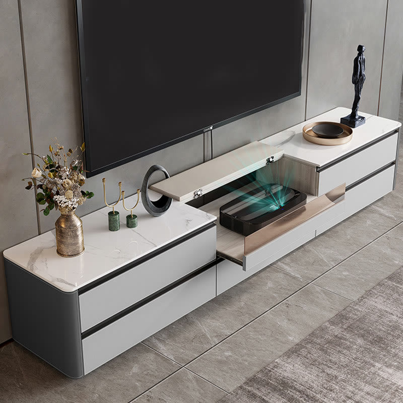 Flip-top Laser Saddle Leather TV Stand - Dark Gray+Light Gray - image 8