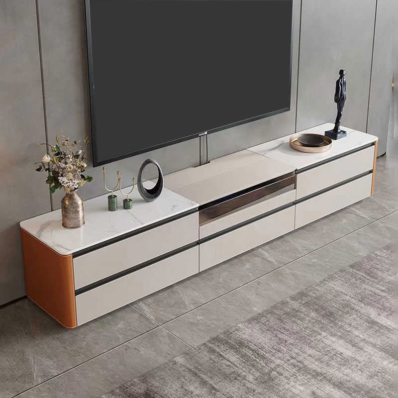 Flip-top Laser Saddle Leather TV Stand - Beige+Orange - image 3