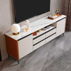 Saddle Leather TV Stand With High Legs - Beige+Orange - image 2