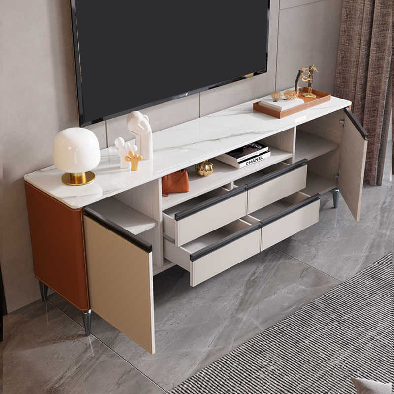 Saddle Leather TV Stand With High Legs