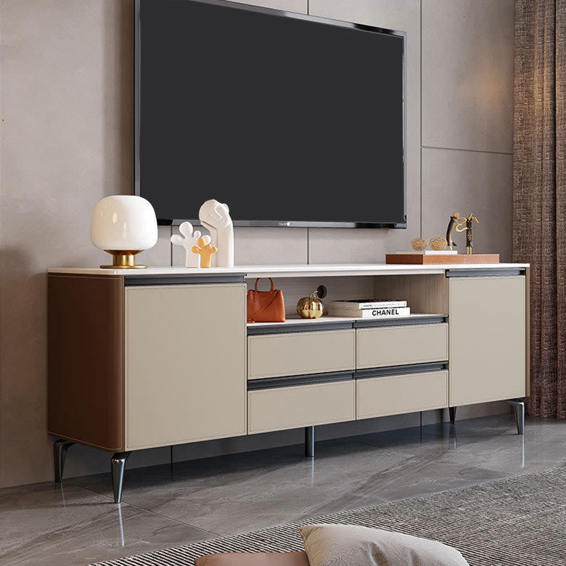 Saddle Leather TV Stand With High Legs - Dark Brown+Light Brown - image 10