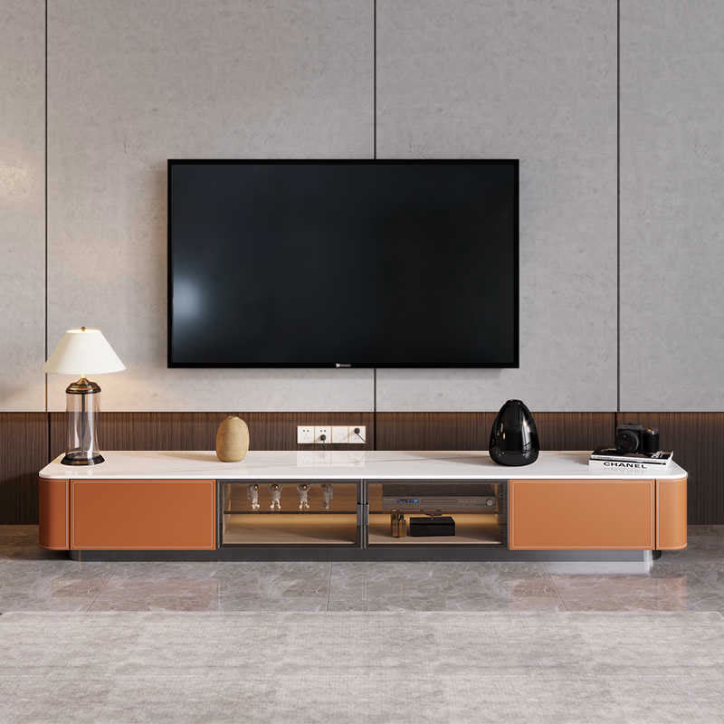 Saddle Leather Extended Tv Stand - Orange - image 0
