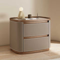 Saddle Leather Veneer Solid Wood Bedside Table - 2xMilk Coffee - image 0