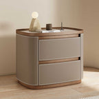 Saddle Leather Veneer Solid Wood Bedside Table - 2xMilk Coffee - image 0