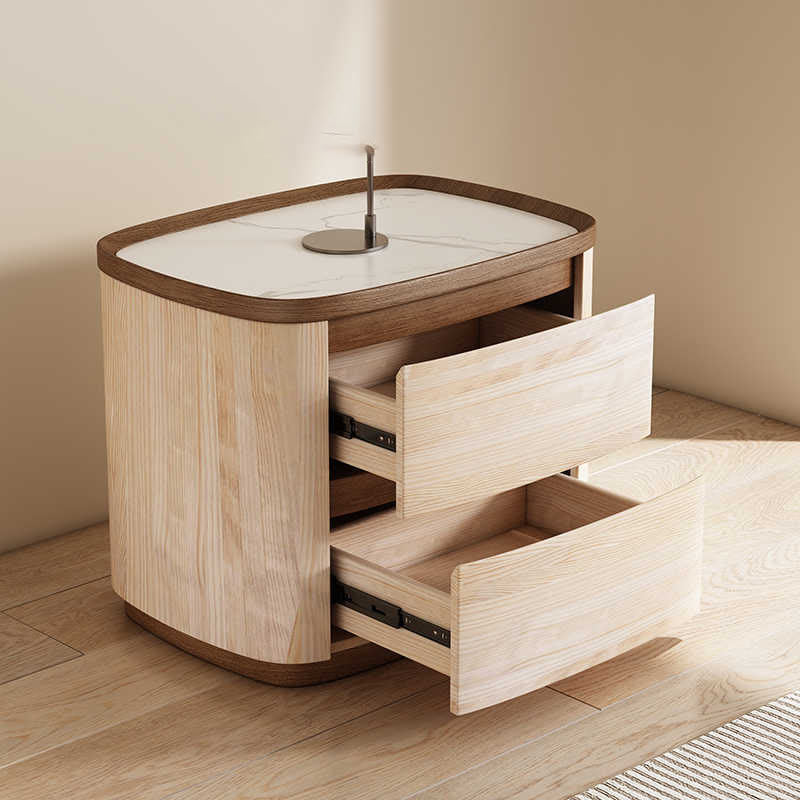 Saddle Leather Veneer Solid Wood Bedside Table - image 8