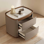 Saddle Leather Veneer Solid Wood Bedside Table - image 3