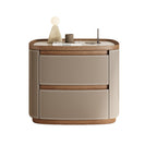Saddle Leather Veneer Solid Wood Bedside Table - image 1