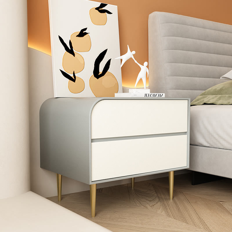 Gold High-leg Saddle Leather Nightstand - Light Grey A - image 0